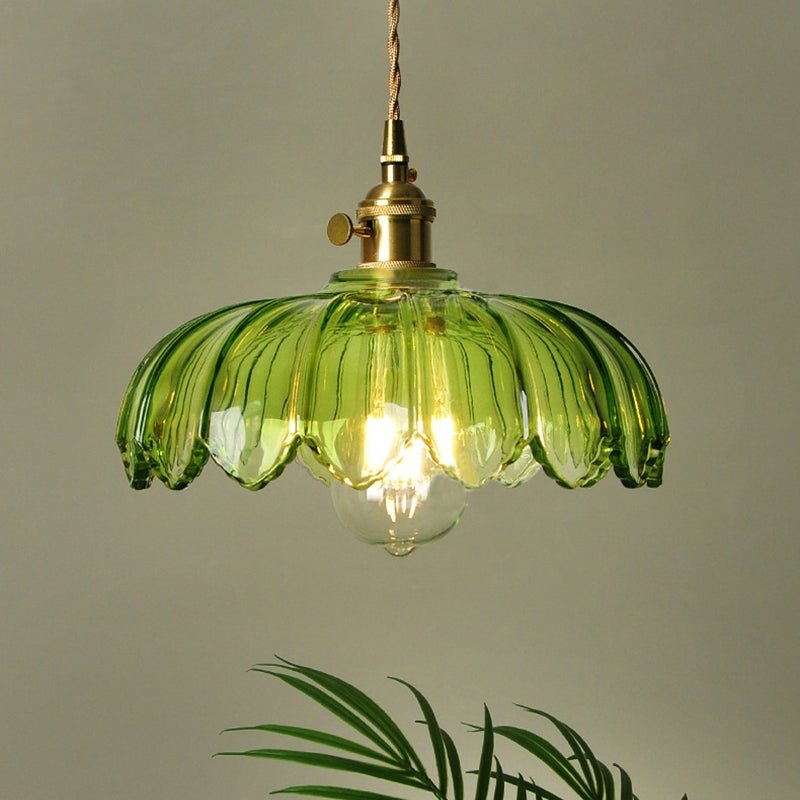 Przytulia Dom | Vintage Lampa Wisząca Szklany Kwiat E27 – Dekoracyjna Lampa Sufitowa 25 cm