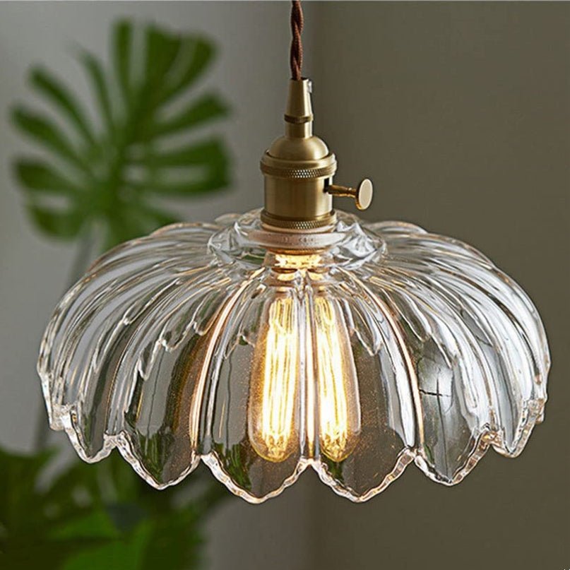 Przytulia Dom | Vintage Lampa Wisząca Szklany Kwiat E27 – Dekoracyjna Lampa Sufitowa 25 cm