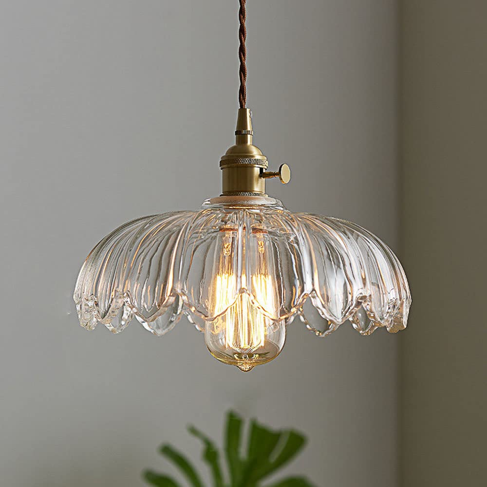 Przytulia Dom | Vintage Lampa Wisząca Szklany Kwiat E27 – Dekoracyjna Lampa Sufitowa 25 cm