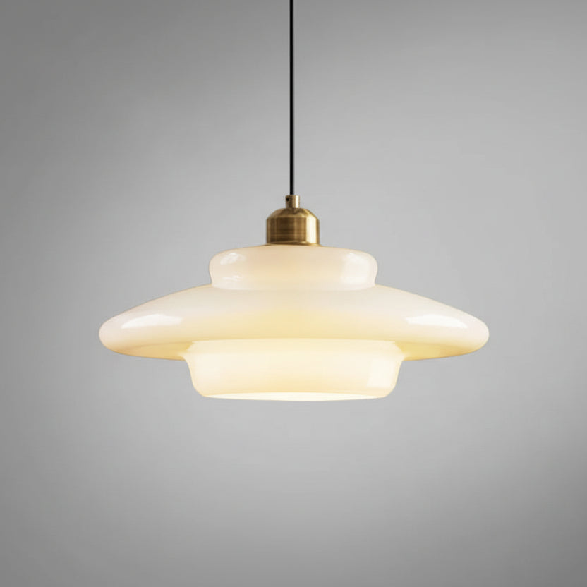 Przytulia Dom | Biała Szklana Lampa Wisząca E27 – Designerska Lampa Sufitowa Mid-Century