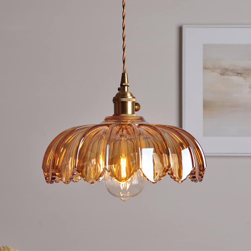 Przytulia Dom | Vintage Lampa Wisząca Szklany Kwiat E27 – Dekoracyjna Lampa Sufitowa 25 cm