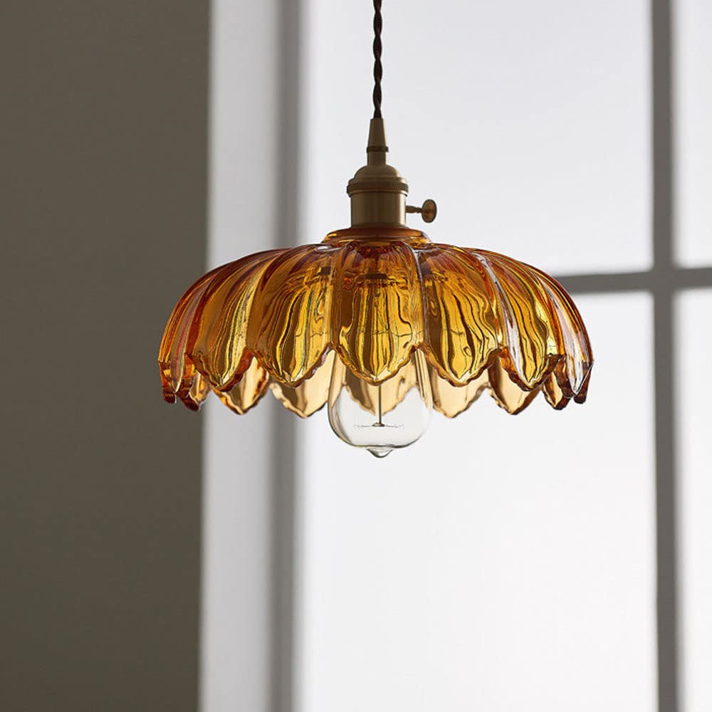 Przytulia Dom | Vintage Lampa Wisząca Szklany Kwiat E27 – Dekoracyjna Lampa Sufitowa 25 cm