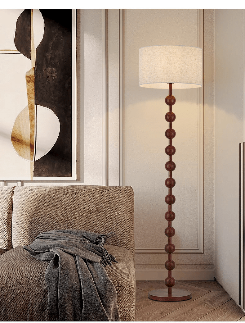 Przytulia Dom | Japandi Drewniana Lampa Podłogowa E27 – Minimalistyczna Lampa Stojąca LED