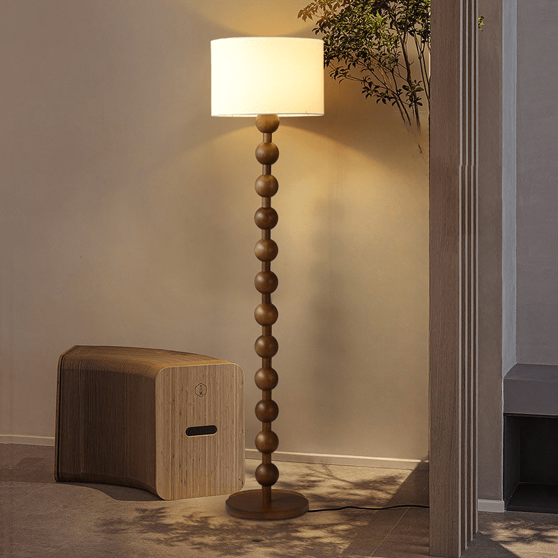 Przytulia Dom | Japandi Drewniana Lampa Podłogowa E27 – Minimalistyczna Lampa Stojąca LED