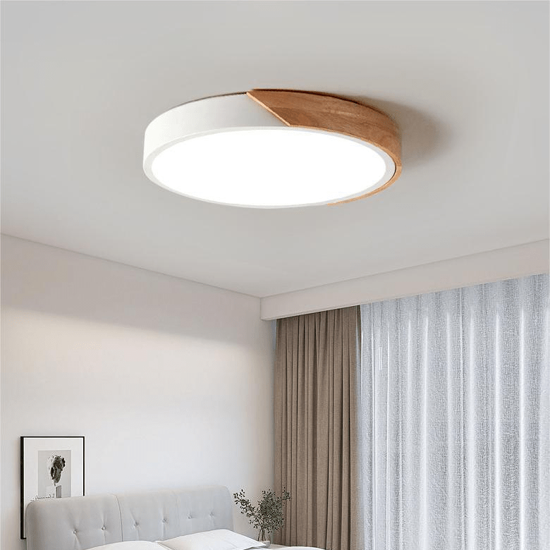 Przytulia Dom | Skandynawska Lampa Sufitowa LED Macaron Drewniana – Okrągły Plafon 23/30 cm