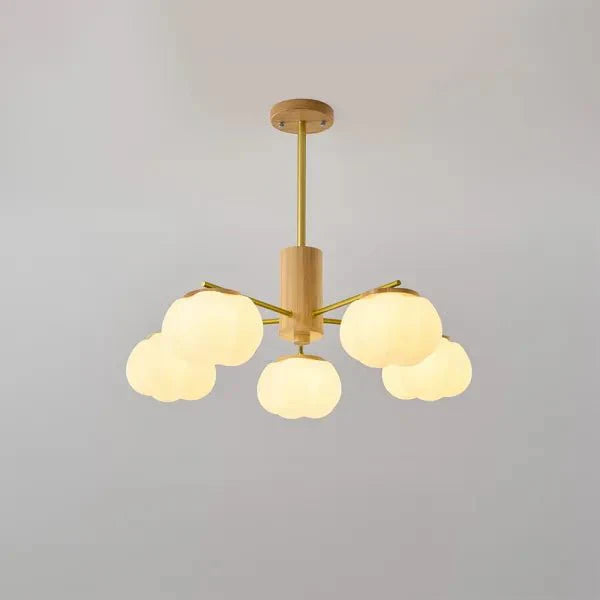 Przytulia Dom | Nowoczesny Żyrandol z Kulami Bawełnianymi – Designerska Lampa Sufitowa Drewniana G9