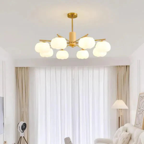 Przytulia Dom | Nowoczesny Żyrandol z Kulami Bawełnianymi – Designerska Lampa Sufitowa Drewniana G9