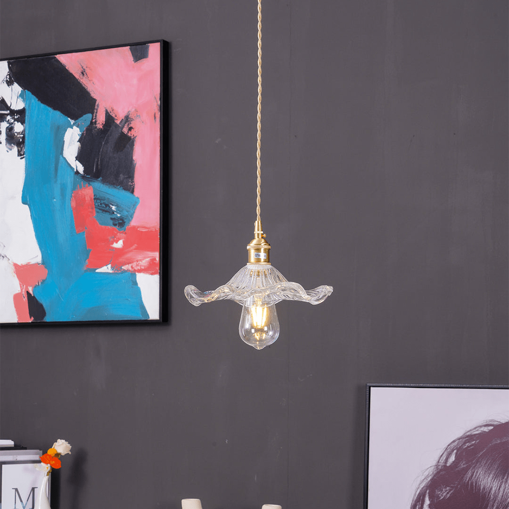 Przytulia Dom | Lampa Wisząca Hibiscus E27 – Szklana Lampa Kwiatowa Regulowana, Styl Dekoracyjny