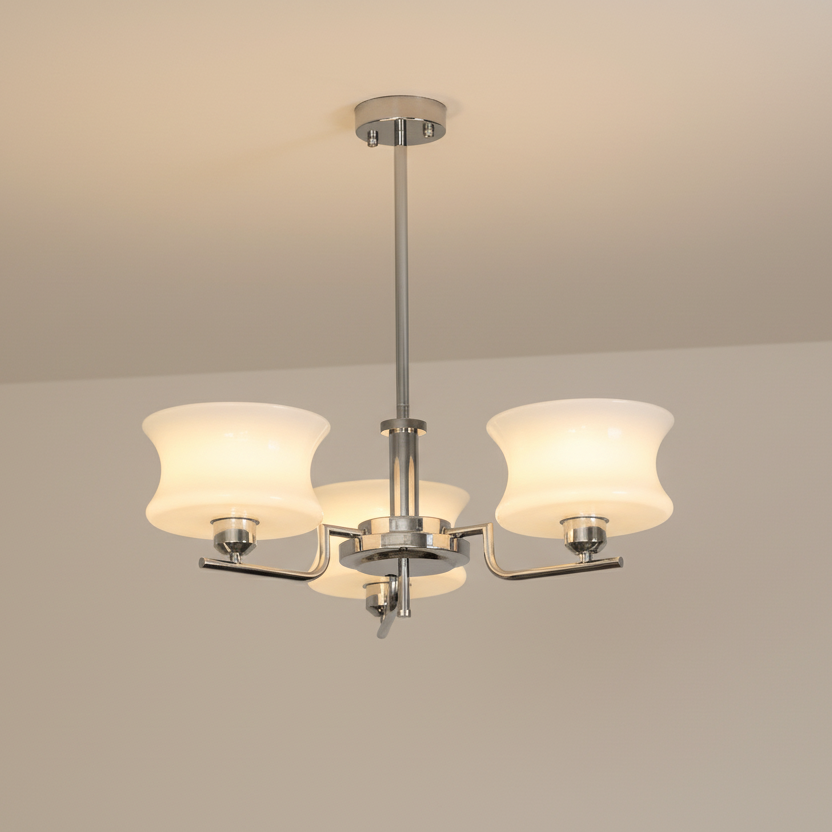 Przytulia Dom | Złoty Żyrandol do Jadalni – Designerska Lampa Sufitowa Vintage z Kloszami Szklanymi E27