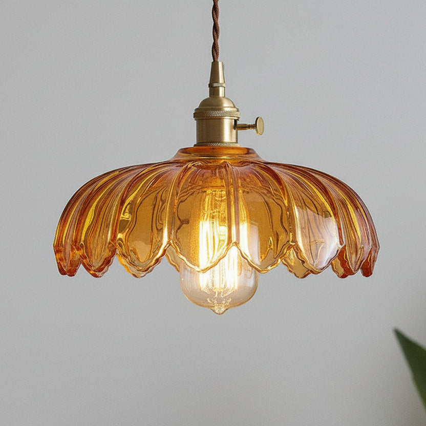 Przytulia Dom | Vintage Lampa Wisząca Szklany Kwiat E27 – Dekoracyjna Lampa Sufitowa 25 cm