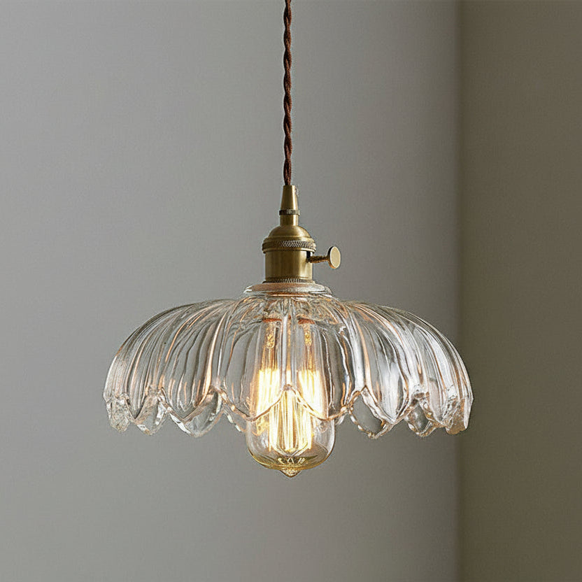 Przytulia Dom | Vintage Lampa Wisząca Szklany Kwiat E27 – Dekoracyjna Lampa Sufitowa 25 cm