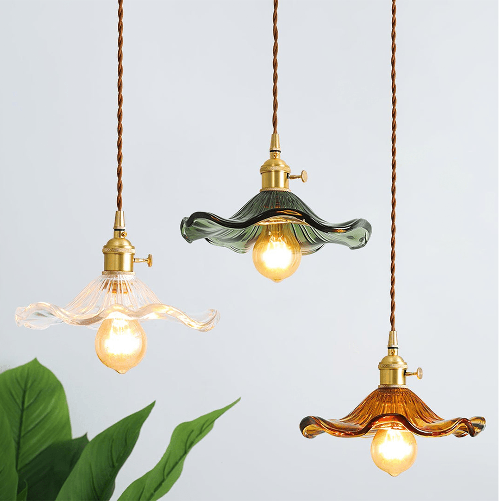 Przytulia Dom | Lampa Wisząca Hibiscus E27 – Szklana Lampa Kwiatowa Regulowana, Styl Dekoracyjny