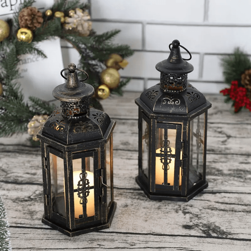 Przytulia Dom | Skandynawski Lampion na Świecę z Czarnego Metalu i Szkła – Dekoracyjny Świecznik 25 cm