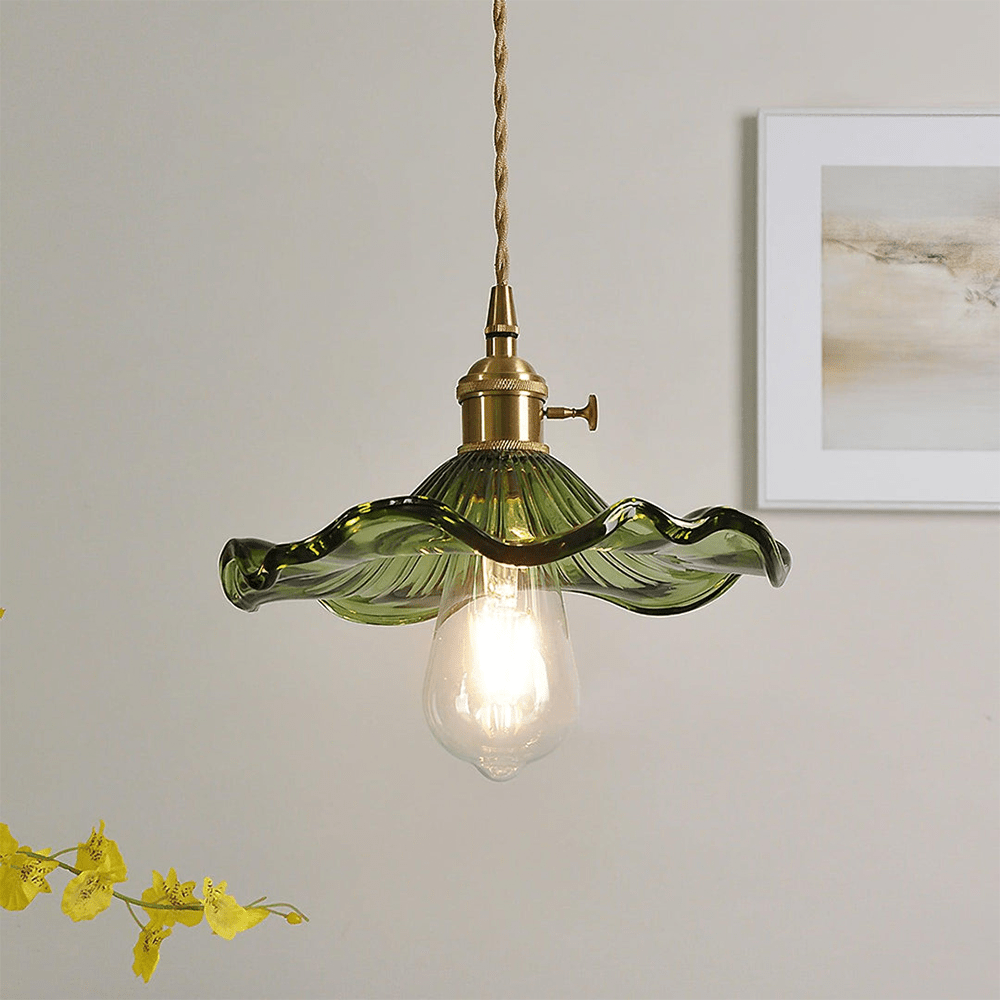 Przytulia Dom | Lampa Wisząca Hibiscus E27 – Szklana Lampa Kwiatowa Regulowana, Styl Dekoracyjny