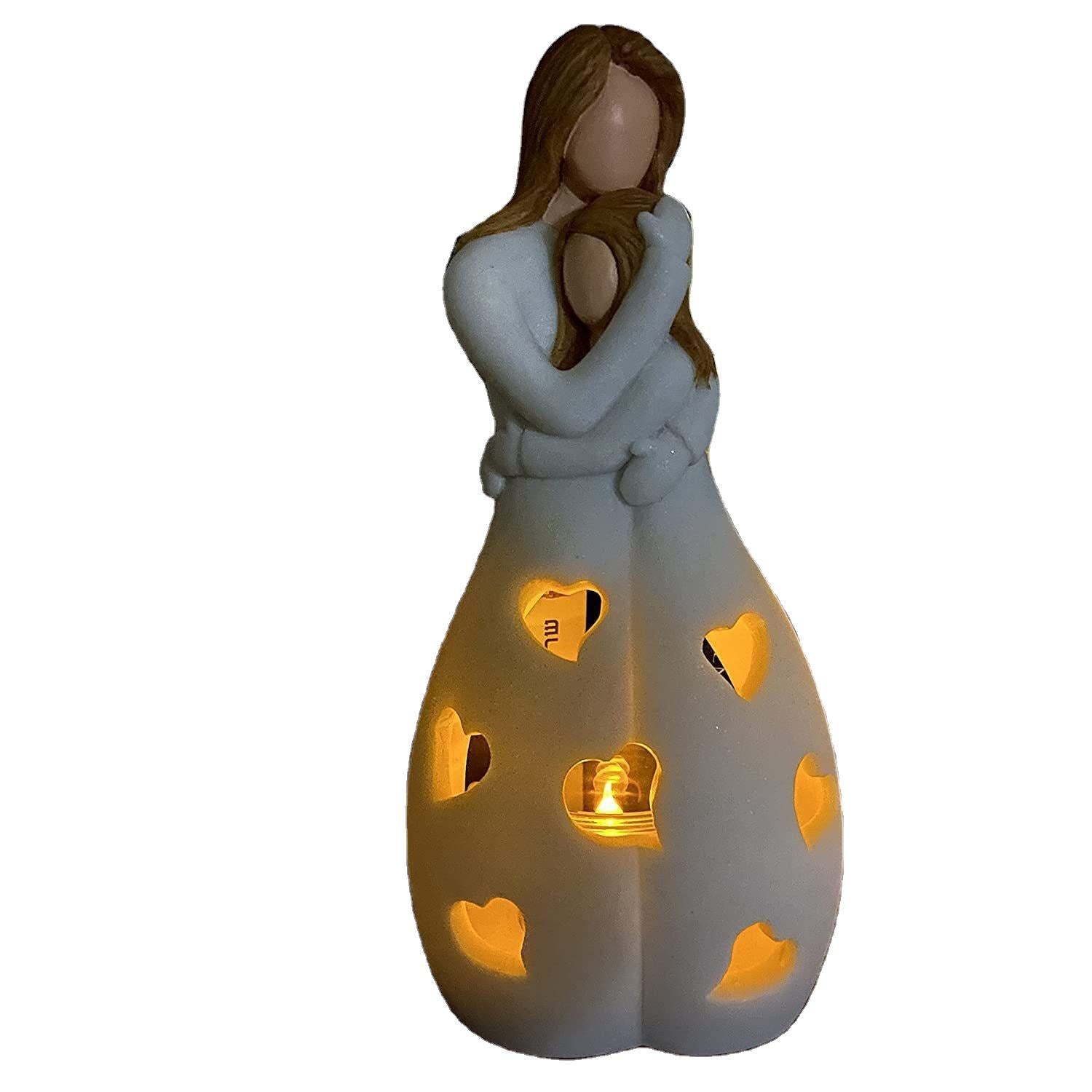Przytulia Dom | Dekoracyjny Świecznik z Figurą Matki i Dziecka – Rzeźba na Świecę 22 cm