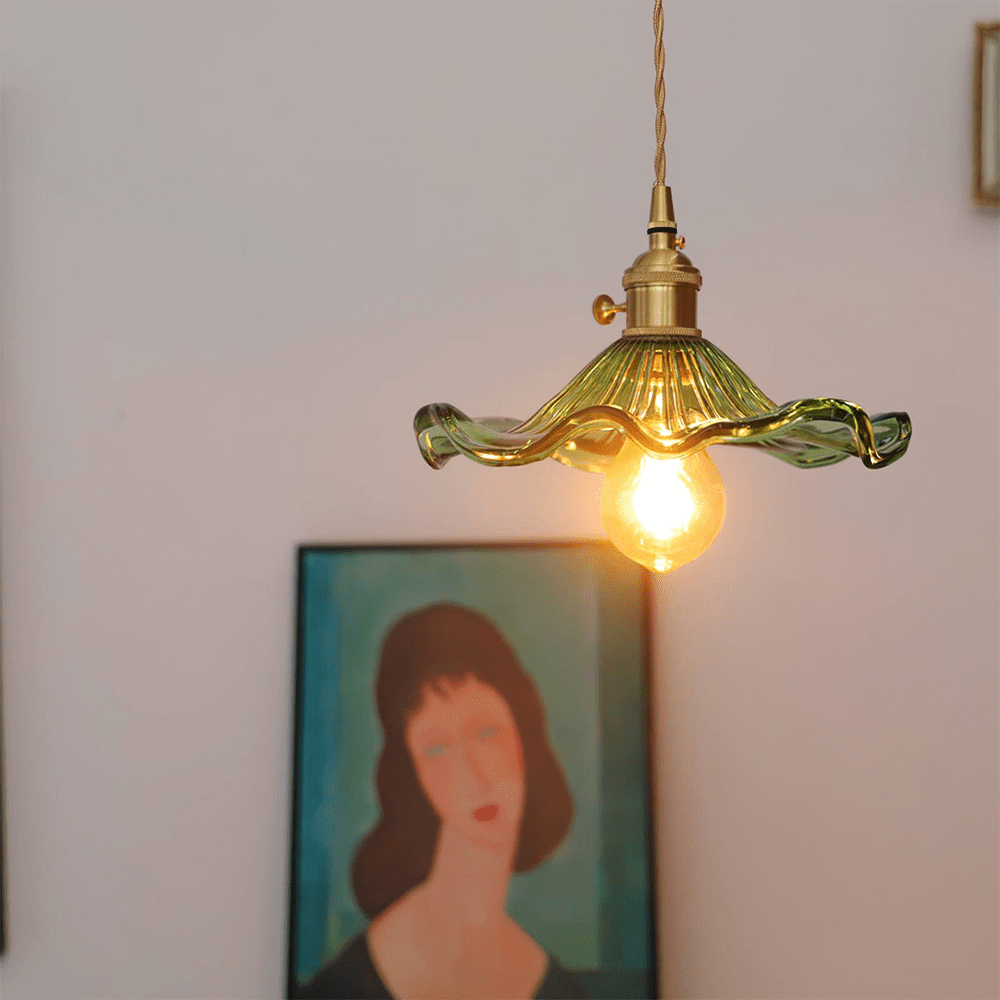 Przytulia Dom | Lampa Wisząca Hibiscus E27 – Szklana Lampa Kwiatowa Regulowana, Styl Dekoracyjny