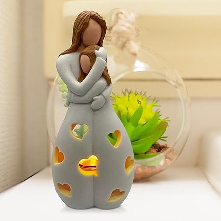 Przytulia Dom | Dekoracyjny Świecznik z Figurą Matki i Dziecka – Rzeźba na Świecę 22 cm