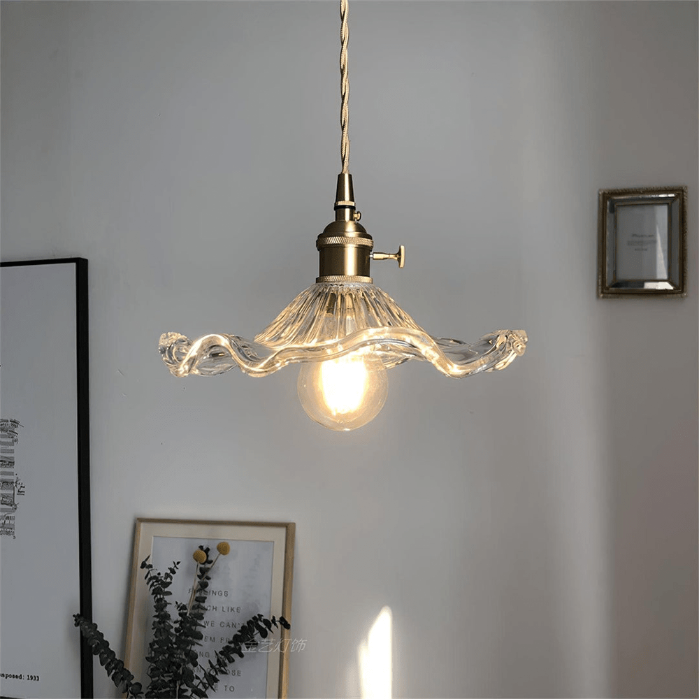 Przytulia Dom | Lampa Wisząca Hibiscus E27 – Szklana Lampa Kwiatowa Regulowana, Styl Dekoracyjny