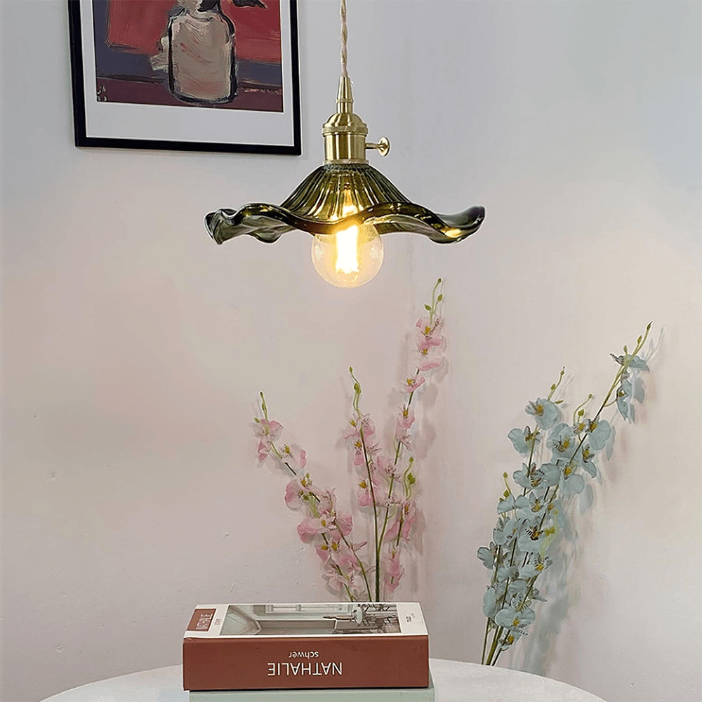 Przytulia Dom | Lampa Wisząca Hibiscus E27 – Szklana Lampa Kwiatowa Regulowana, Styl Dekoracyjny