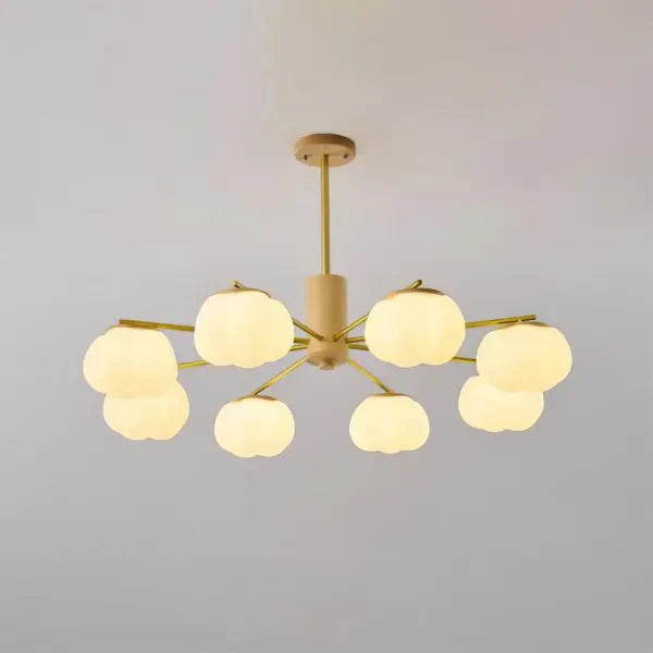 Przytulia Dom | Nowoczesny Żyrandol z Kulami Bawełnianymi – Designerska Lampa Sufitowa Drewniana G9