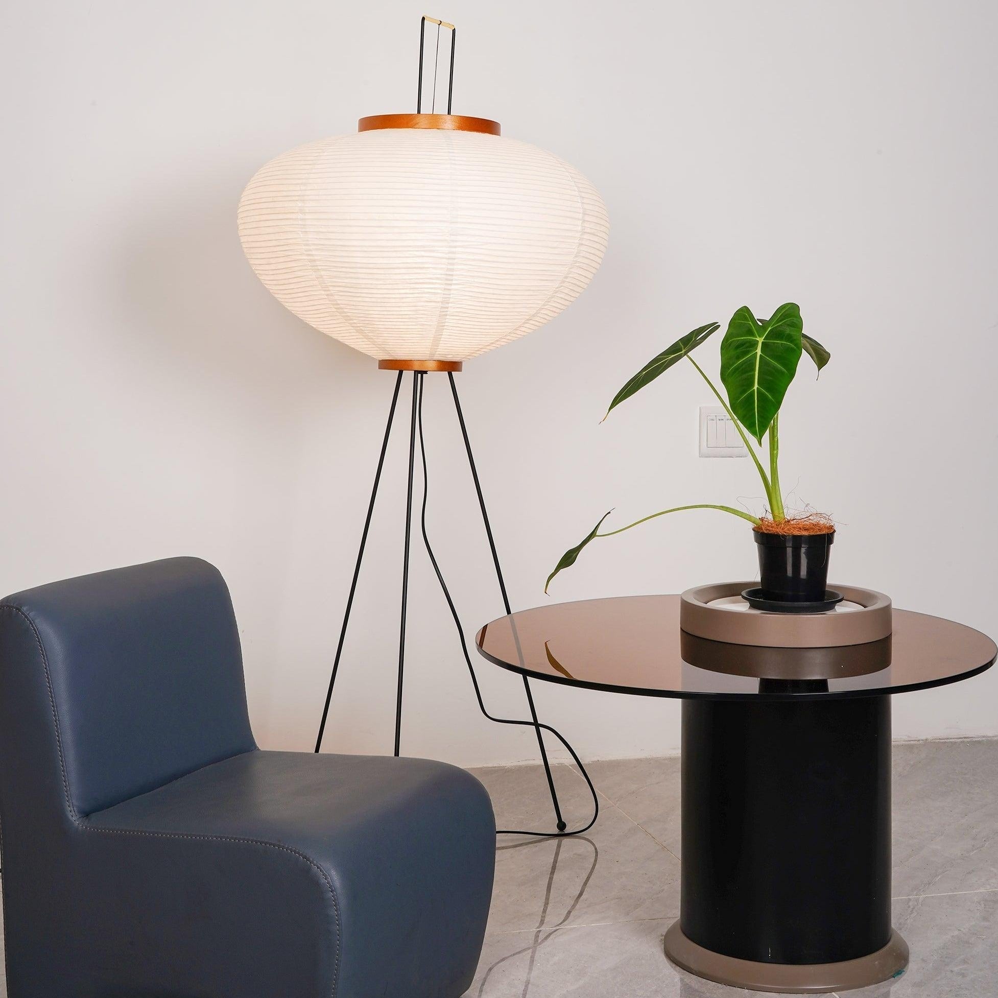 Przytulia Dom | Lampa Podłogowa z Papieru Ryżowego E27 – Designerska Lampa Stojąca Styl Japandi