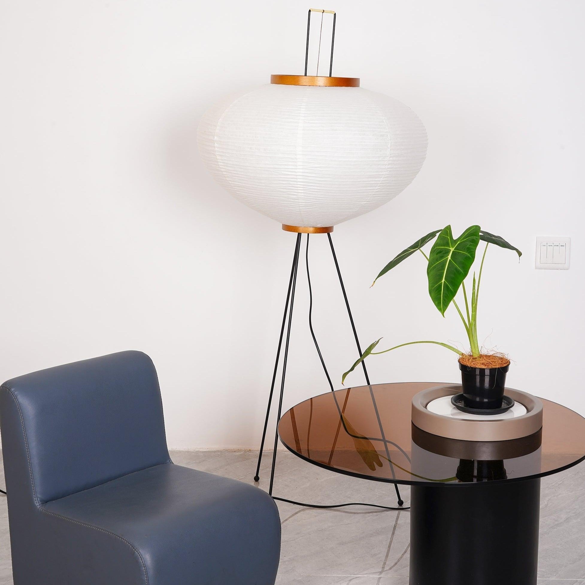 Przytulia Dom | Lampa Podłogowa z Papieru Ryżowego E27 – Designerska Lampa Stojąca Styl Japandi