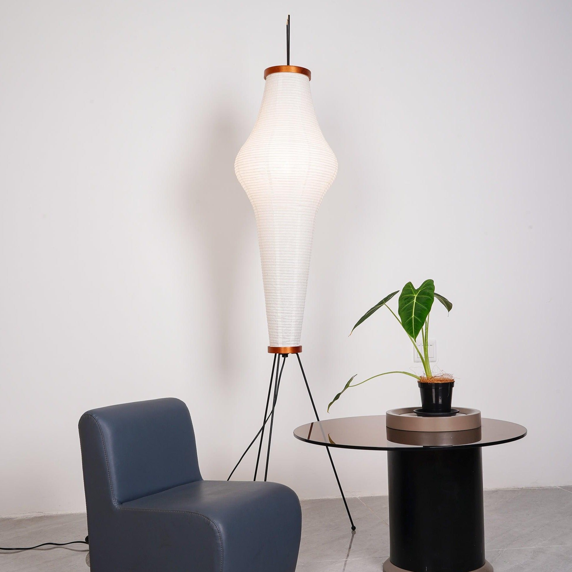Przytulia Dom | Lampa Podłogowa z Papieru Ryżowego E27 – Designerska Lampa Stojąca Styl Japandi