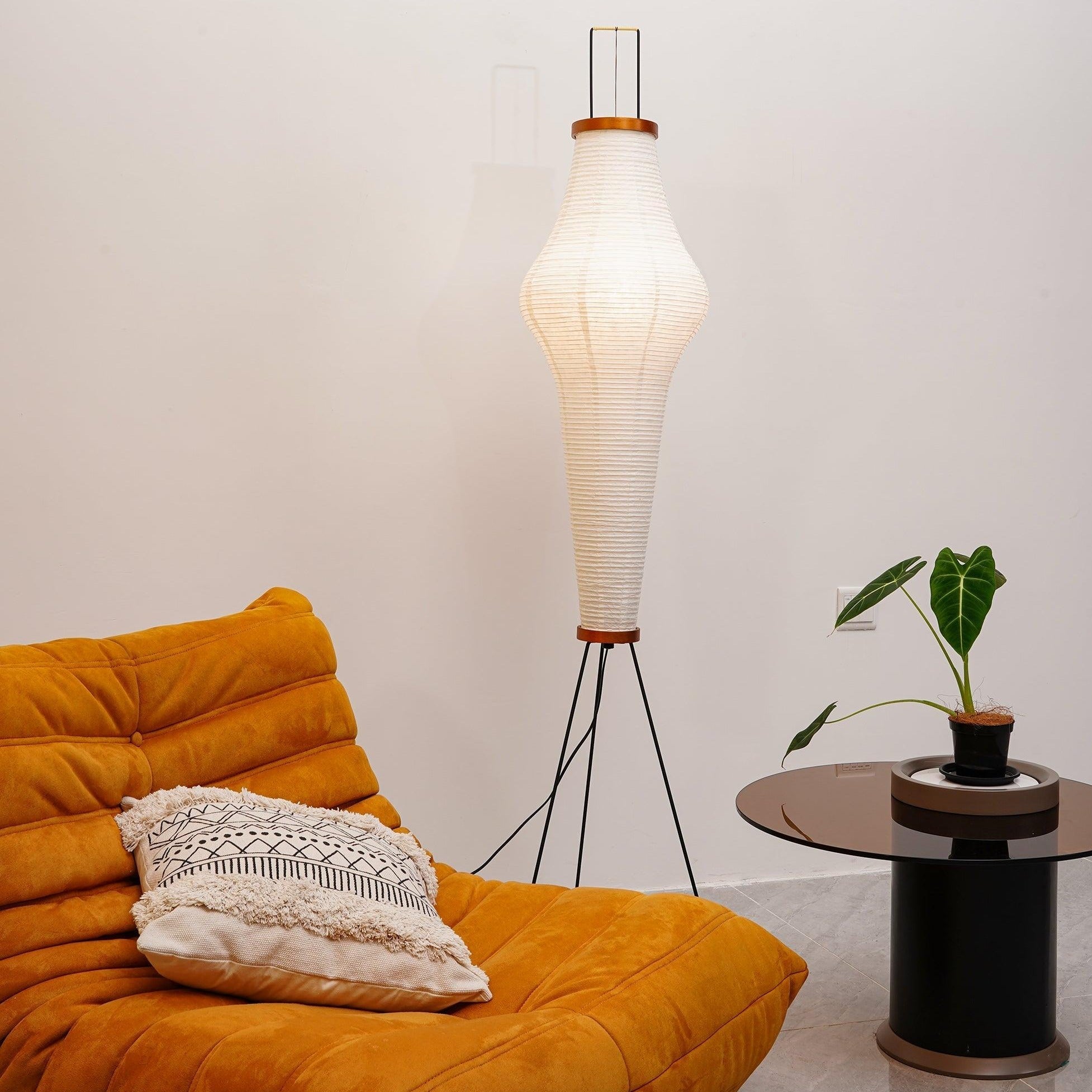 Przytulia Dom | Lampa Podłogowa z Papieru Ryżowego E27 – Designerska Lampa Stojąca Styl Japandi