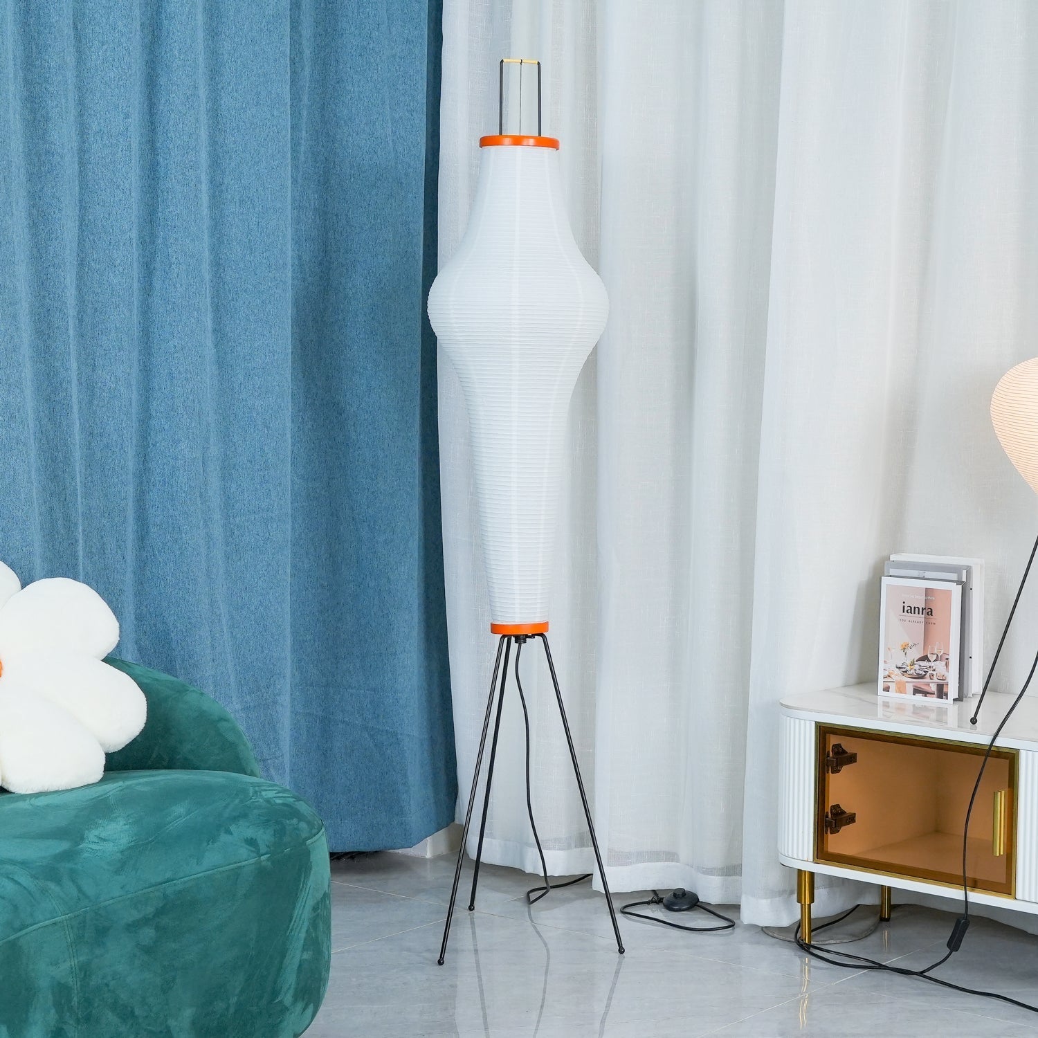 Przytulia Dom | Lampa Podłogowa z Papieru Ryżowego E27 – Designerska Lampa Stojąca Styl Japandi