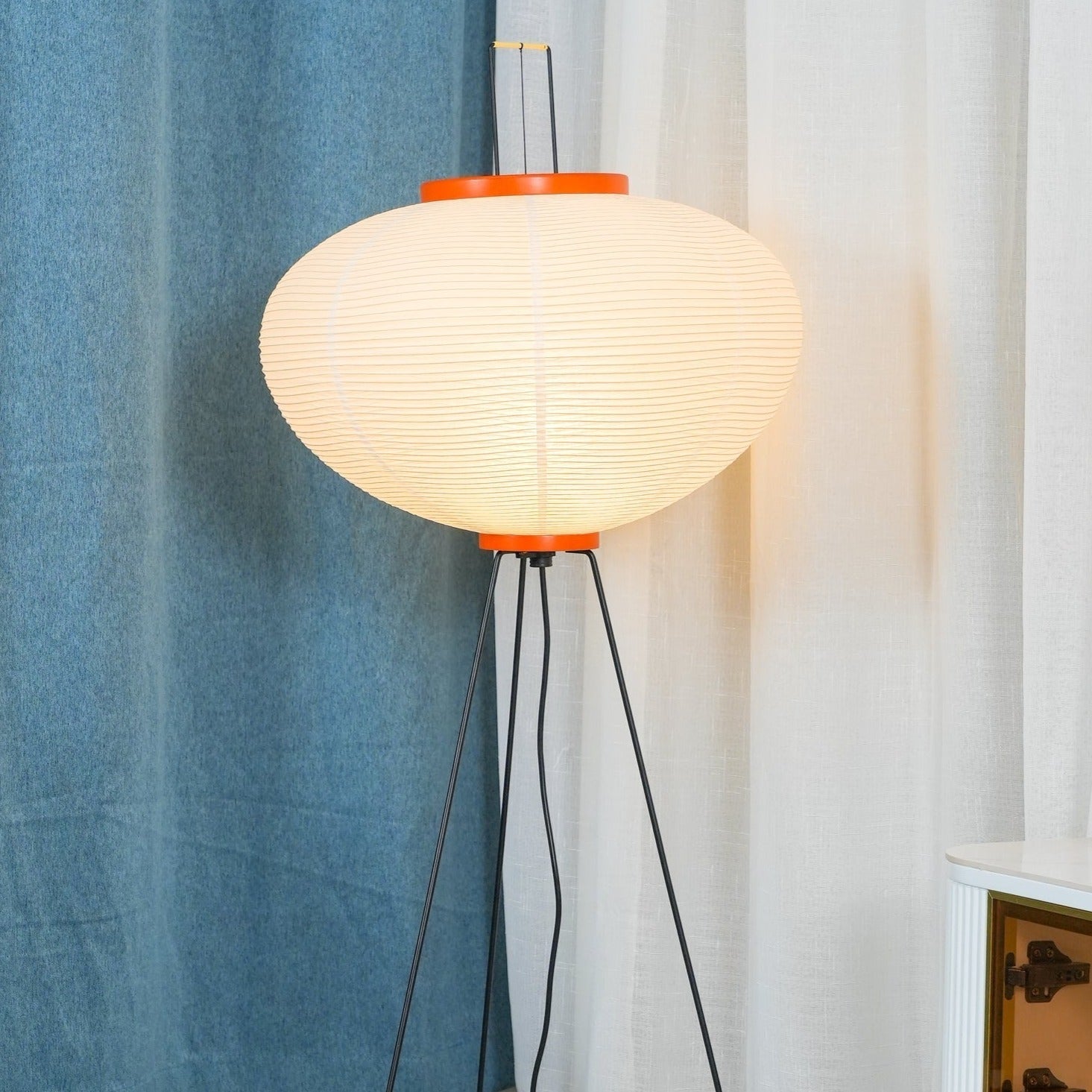Przytulia Dom | Lampa Podłogowa z Papieru Ryżowego E27 – Designerska Lampa Stojąca Styl Japandi