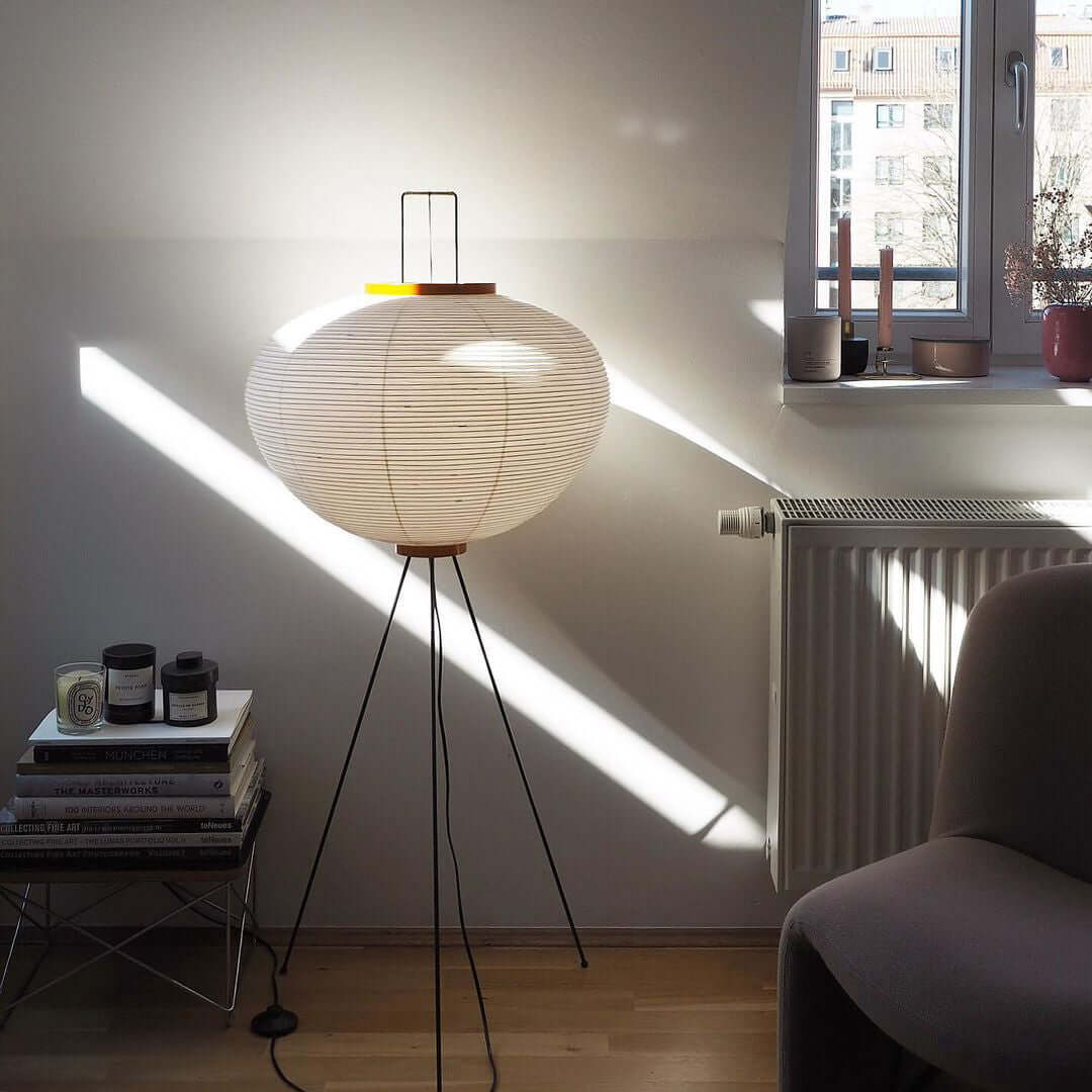 Przytulia Dom | Lampa Podłogowa z Papieru Ryżowego E27 – Designerska Lampa Stojąca Styl Japandi