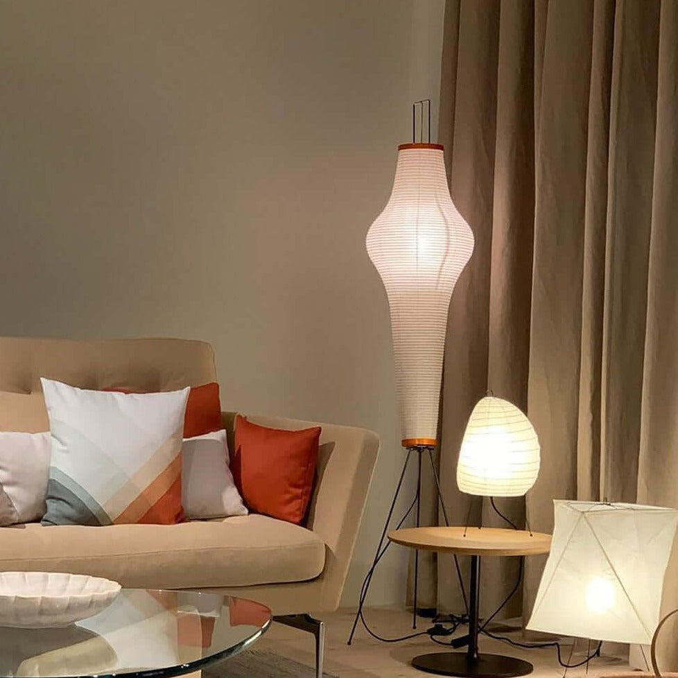 Przytulia Dom | Lampa Podłogowa z Papieru Ryżowego E27 – Designerska Lampa Stojąca Styl Japandi