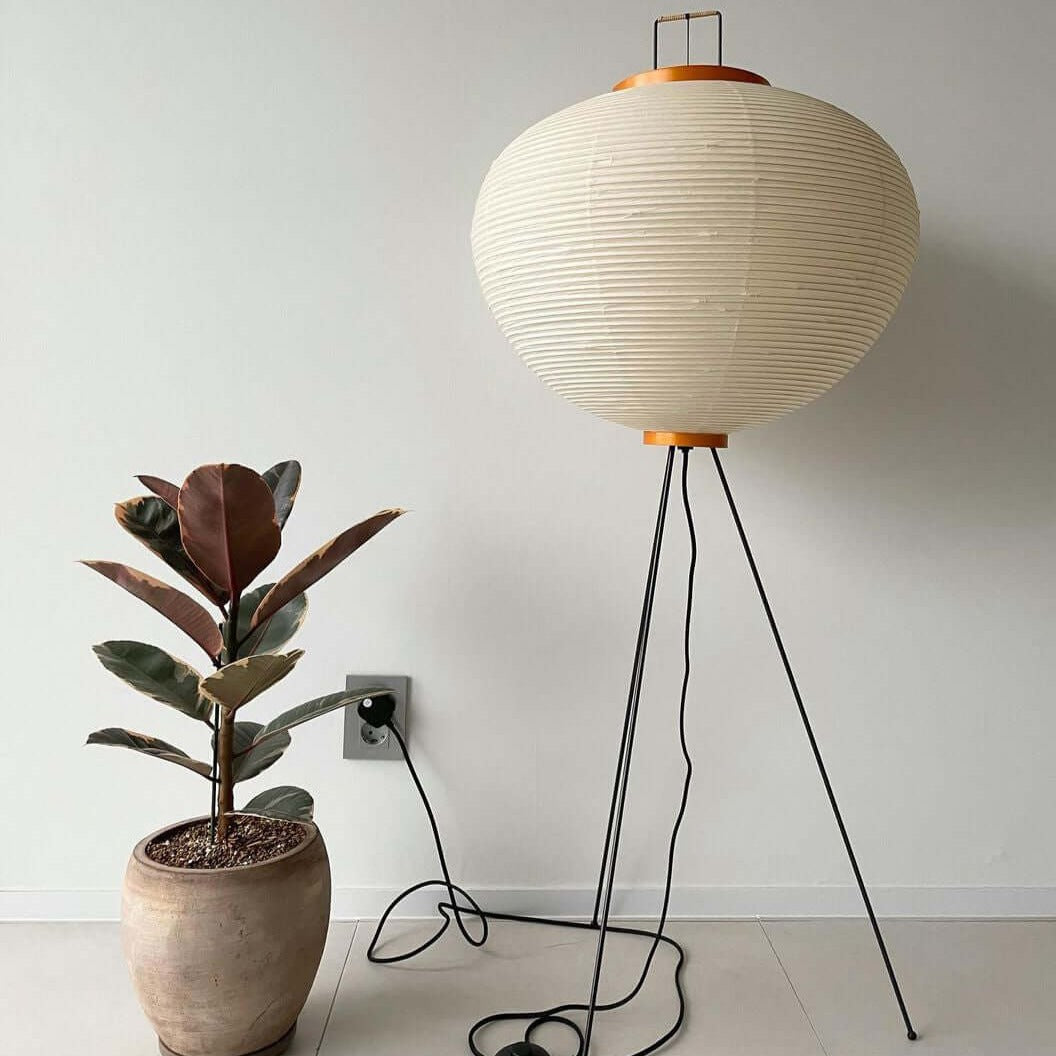 Przytulia Dom | Lampa Podłogowa z Papieru Ryżowego E27 – Designerska Lampa Stojąca Styl Japandi