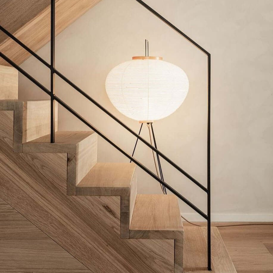 Przytulia Dom | Lampa Podłogowa z Papieru Ryżowego E27 – Designerska Lampa Stojąca Styl Japandi