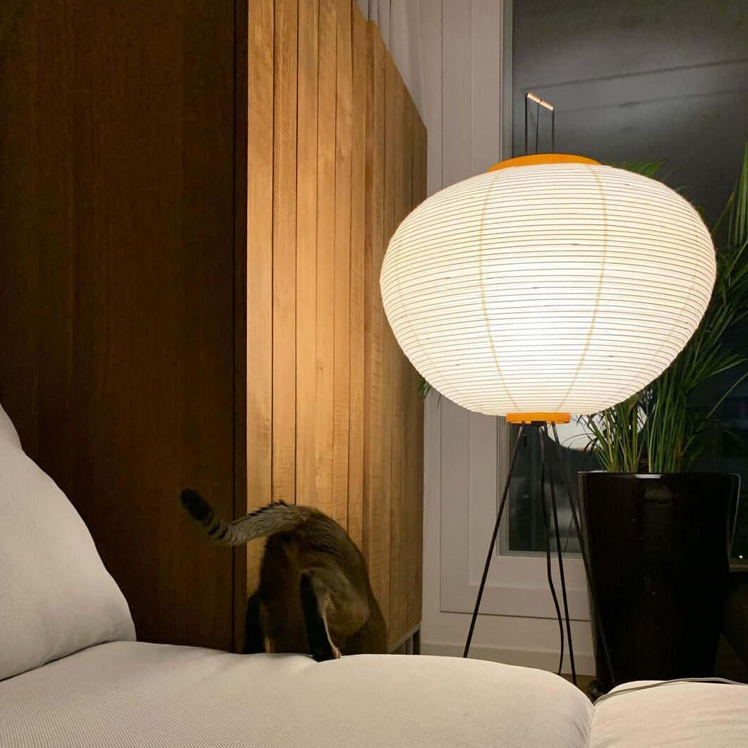 Przytulia Dom | Lampa Podłogowa z Papieru Ryżowego E27 – Designerska Lampa Stojąca Styl Japandi