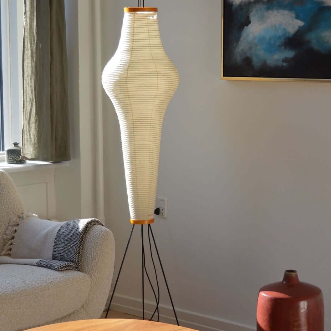Przytulia Dom | Lampa Podłogowa z Papieru Ryżowego E27 – Designerska Lampa Stojąca Styl Japandi