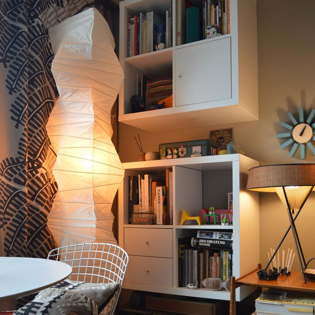 Przytulia Dom | Lampa Podłogowa z Papieru Ryżowego E27 – Designerska Lampa Stojąca Styl Japandi