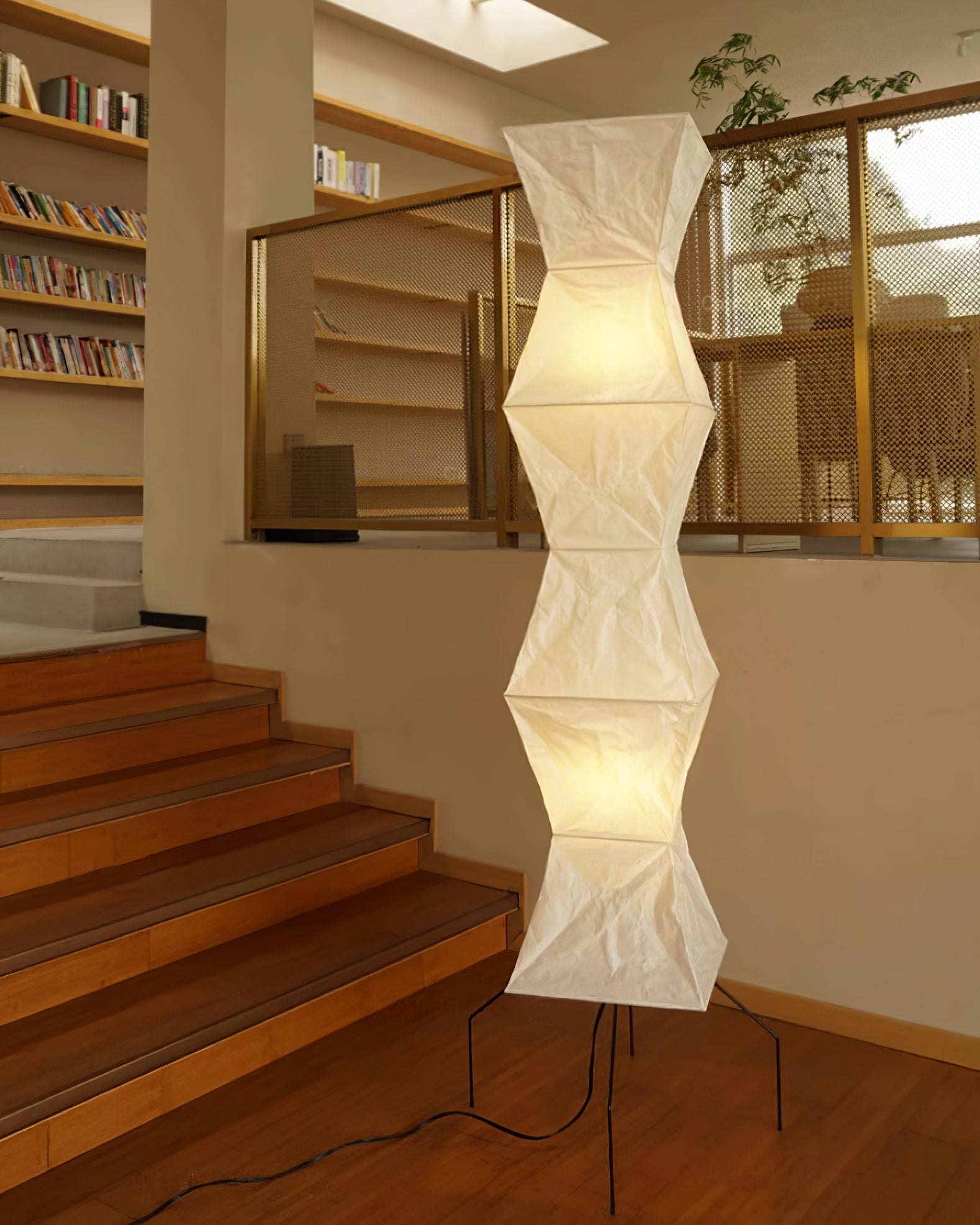 Przytulia Dom | Lampa Podłogowa z Papieru Ryżowego E27 – Designerska Lampa Stojąca Styl Japandi