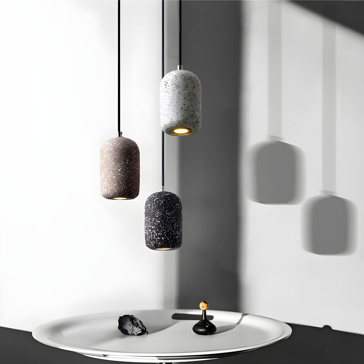 Przytulia Dom | Lampa Wisząca LED Industrialna – Designerska Lampa Sufitowa Cement/Szkło