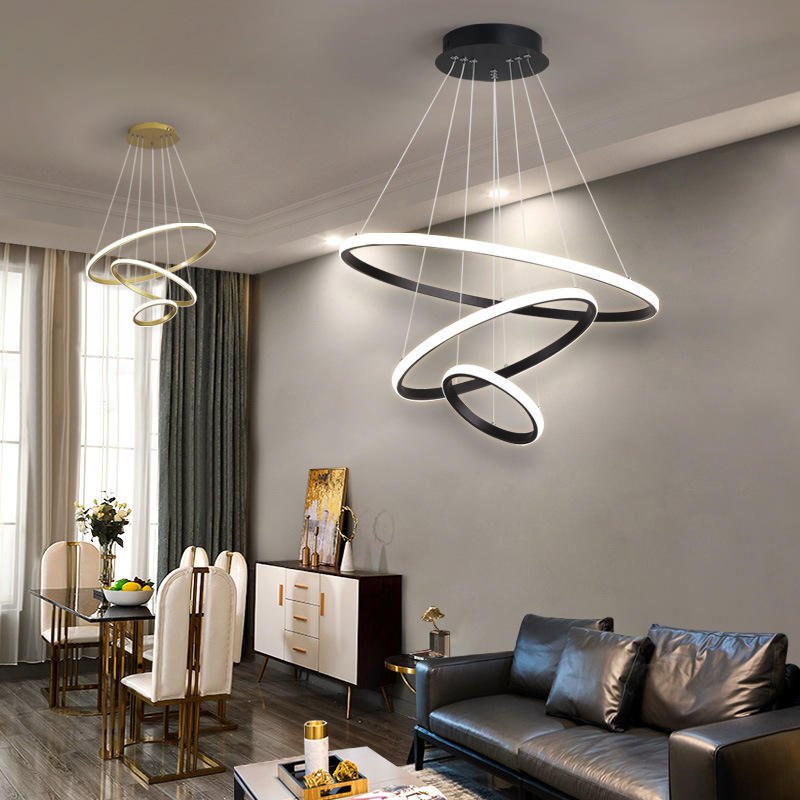 Przytulia Dom | Nowoczesny Żyrandol LED z 3 Pierścieniami – Dimmowalna Lampa Sufitowa do Salonu