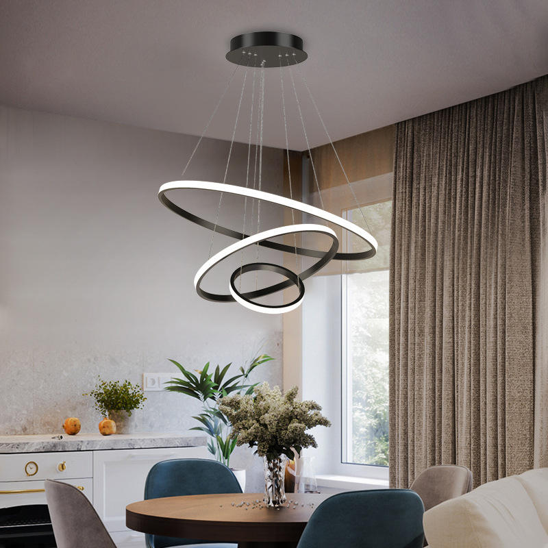 Przytulia Dom | Nowoczesny Żyrandol LED z 3 Pierścieniami – Dimmowalna Lampa Sufitowa do Salonu