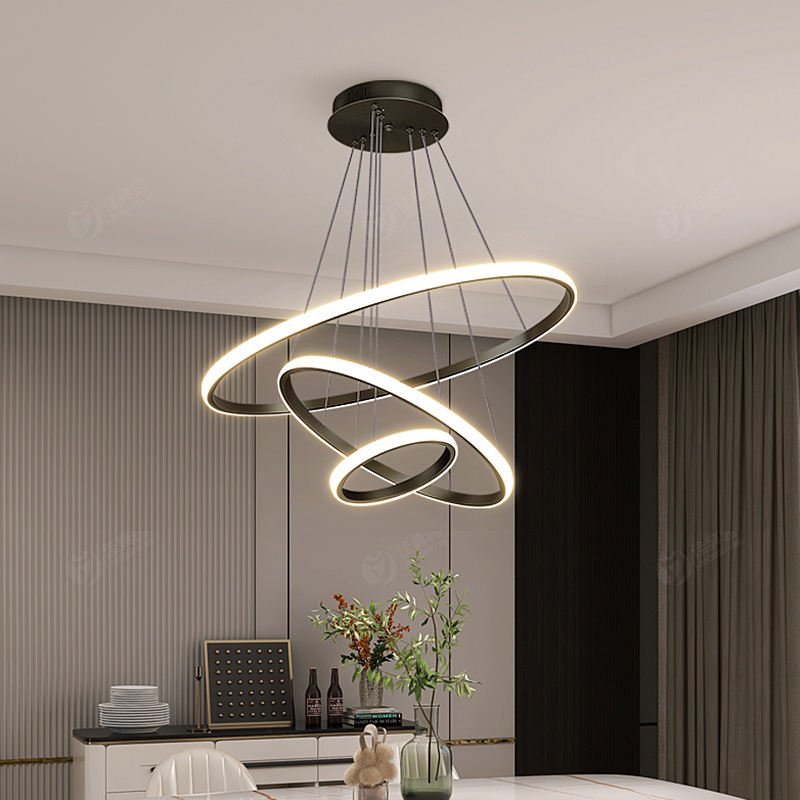 Przytulia Dom | Nowoczesny Żyrandol LED z 3 Pierścieniami – Dimmowalna Lampa Sufitowa do Salonu