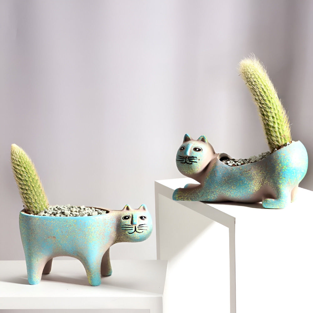 Przytulia Dom | Ceramiczna Doniczka z Motywem Kota – Dekoracyjna Doniczka do Sukulentów