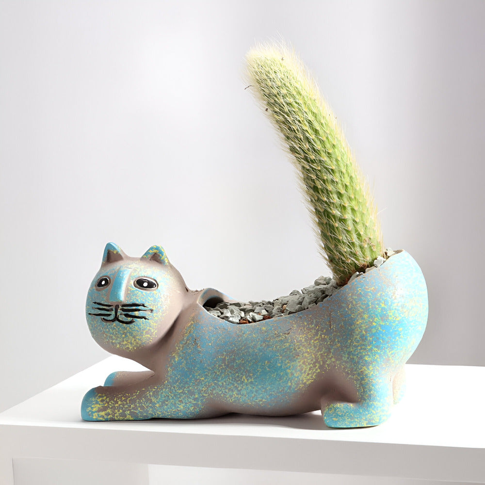 Przytulia Dom | Ceramiczna Doniczka z Motywem Kota – Dekoracyjna Doniczka do Sukulentów