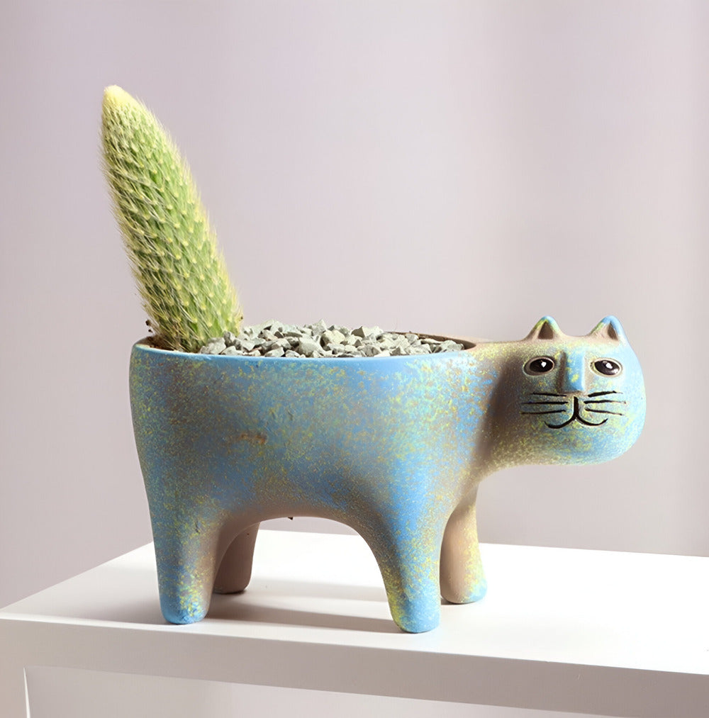 Przytulia Dom | Ceramiczna Doniczka z Motywem Kota – Dekoracyjna Doniczka do Sukulentów