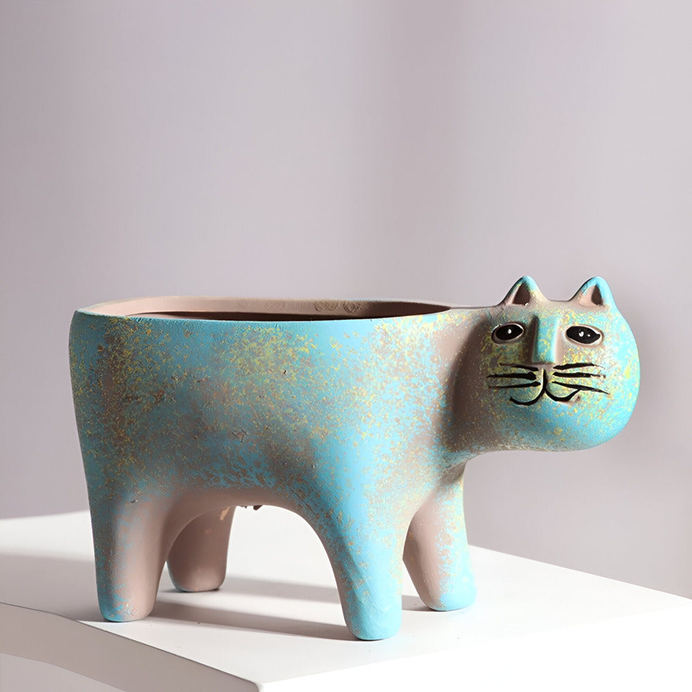 Przytulia Dom | Ceramiczna Doniczka z Motywem Kota – Dekoracyjna Doniczka do Sukulentów