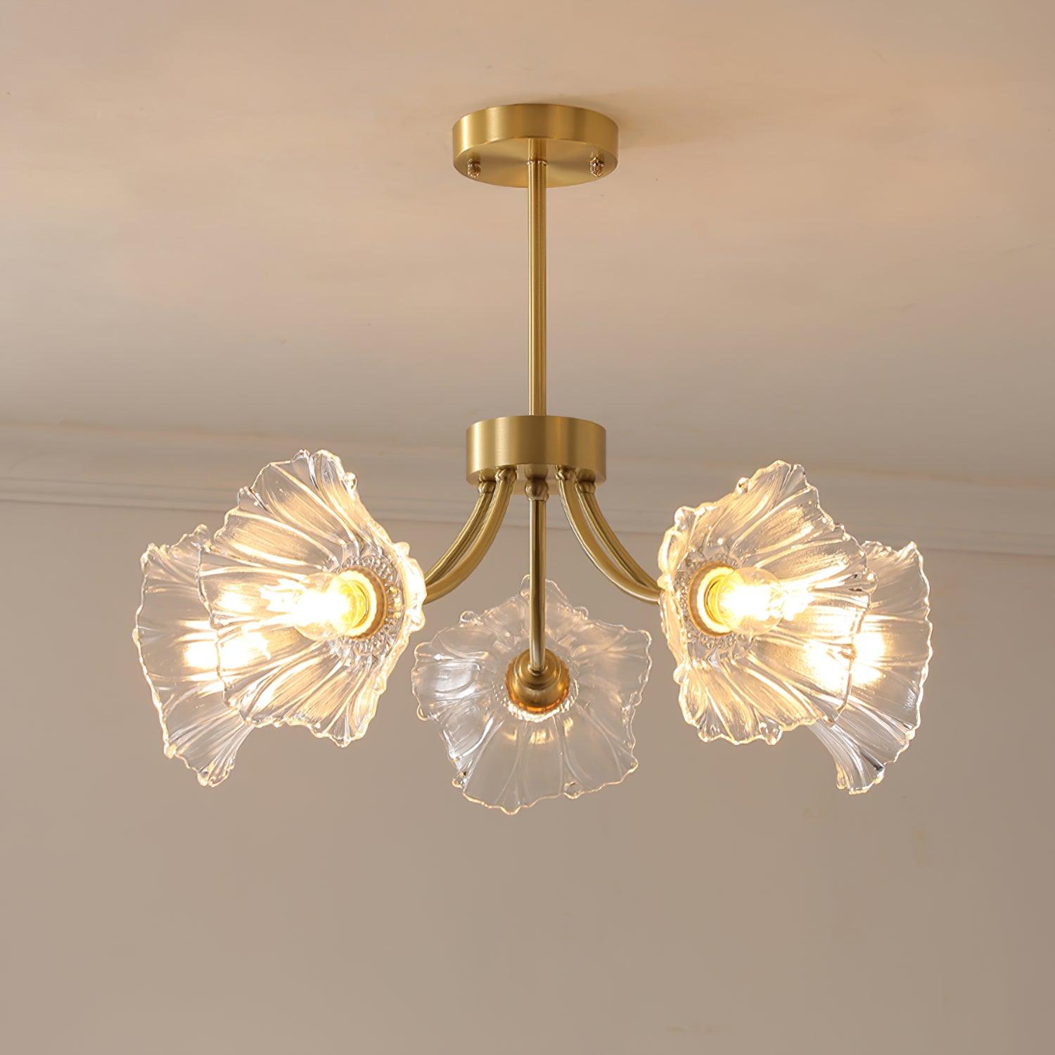 Przytulia Dom | Szklany Żyrandol w Kształcie Kwiatu – Designerska Lampa Sufitowa z Kloszami Szklanymi E27