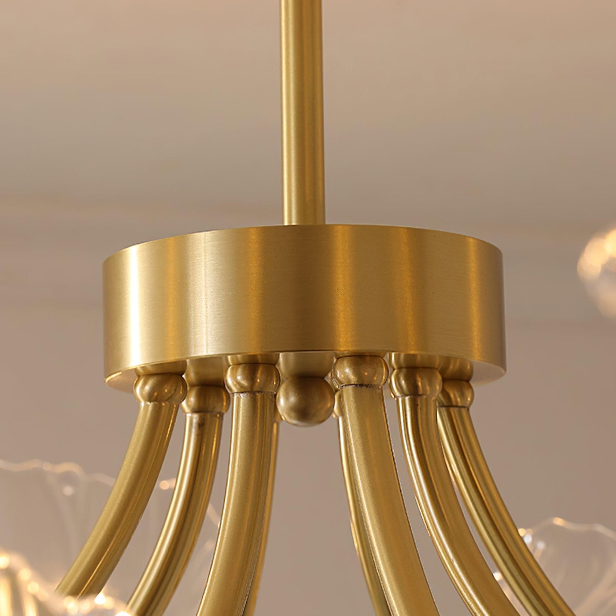Przytulia Dom | Szklany Żyrandol w Kształcie Kwiatu – Designerska Lampa Sufitowa z Kloszami Szklanymi E27