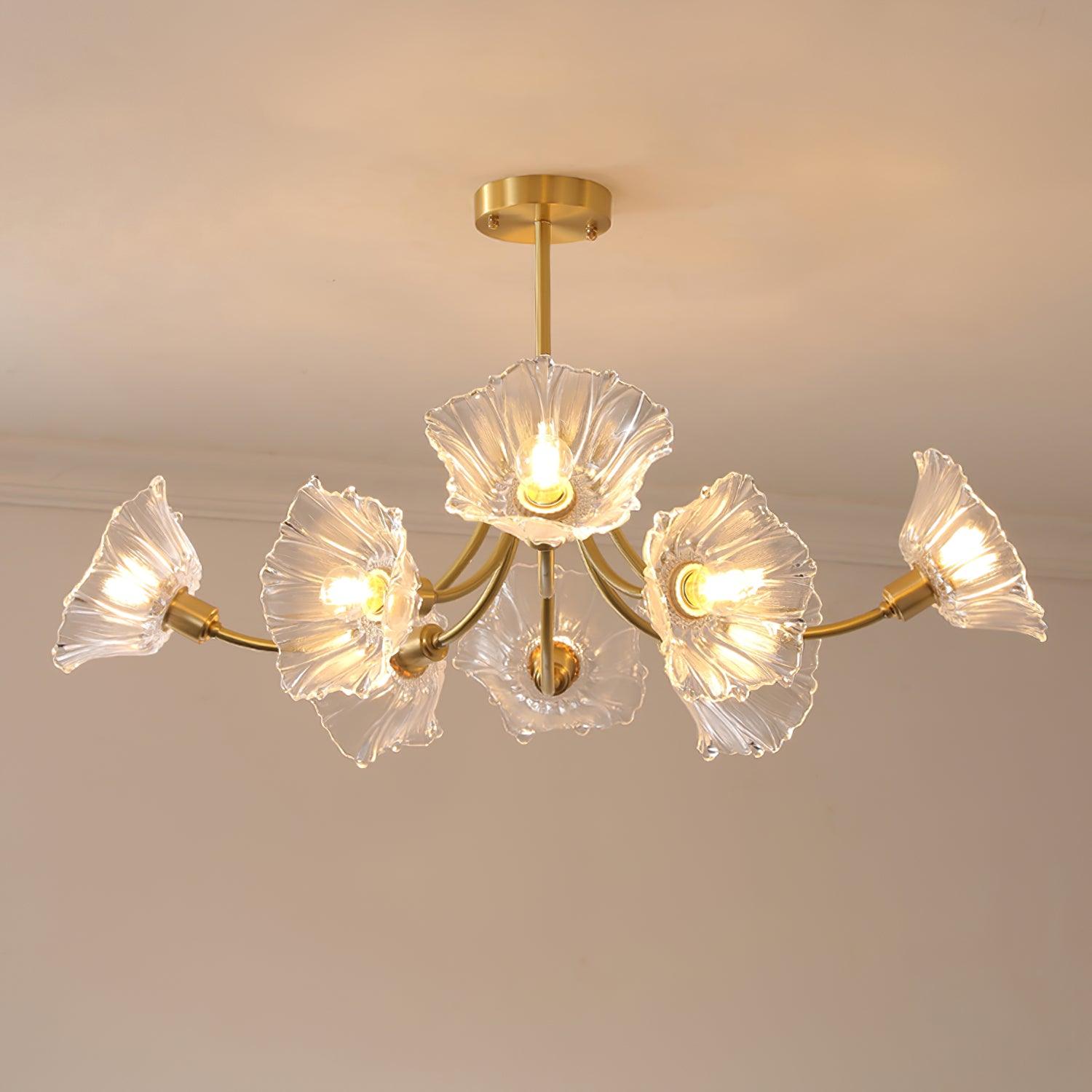 Przytulia Dom | Szklany Żyrandol w Kształcie Kwiatu – Designerska Lampa Sufitowa z Kloszami Szklanymi E27