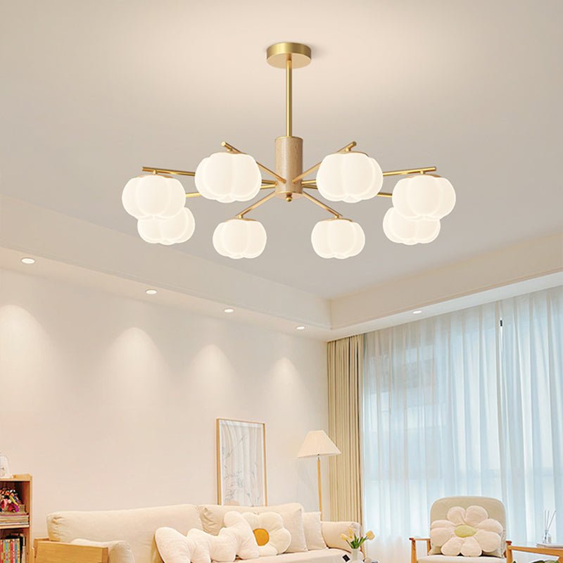 Przytulia Dom | Nowoczesny Żyrandol z Kulami Bawełnianymi – Designerska Lampa Sufitowa Drewniana G9
